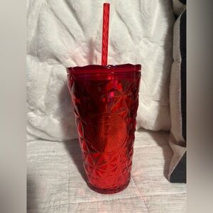 Starbucks Ruby Red Textured Tumbler with Straw